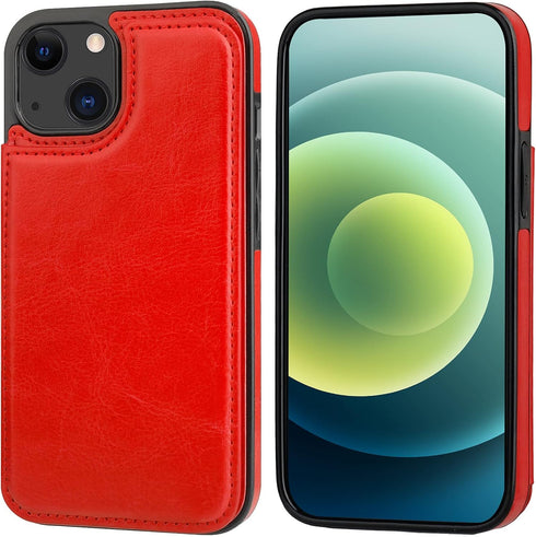 ONETOP iPhone 13 Wallet Case with Card Holder, PU Leather Kickstand Case with Double Magnetic Clasp, Durable Shockproof