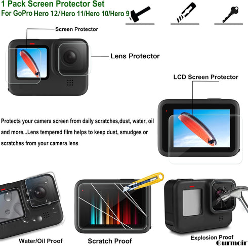 Gurmoir Accessory Pack for GoPro Hero 12 11 10 9, Essential Accessories Kit with Waterproof Case