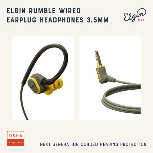 Elgin Rumble Wired Earplug Headphones, In-Ear Earbuds with Mic, 3.5mm Jack, IP67 Waterproof, Noise Isolating
