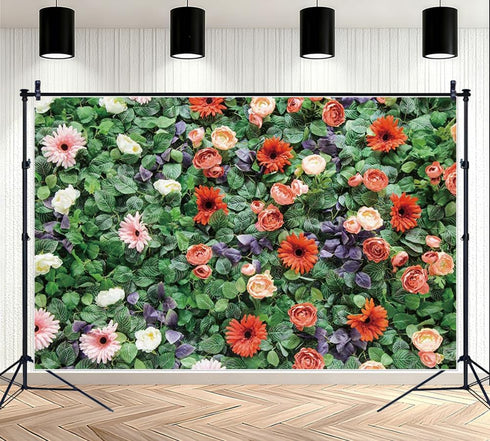 MOONDECO Flower Wall Backdrop Colorful Floral Photography Background Mixed Color Gerbera Daisy Photo Banner Girls Women