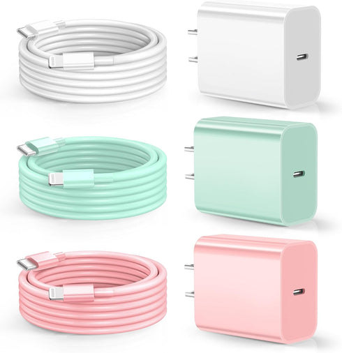 Phone Charger Fast Charging, 20W USB C Wall Charger with 3Pack 6FT USB C to Lightning Cable for iPhone 14/13/12/11