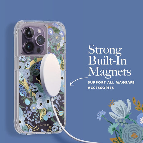 Rifle Paper Co. iPhone 14 Pro Case, Garden Party Blue Floral Pattern, Compatible with MagSafe, 10FT Drop Protection