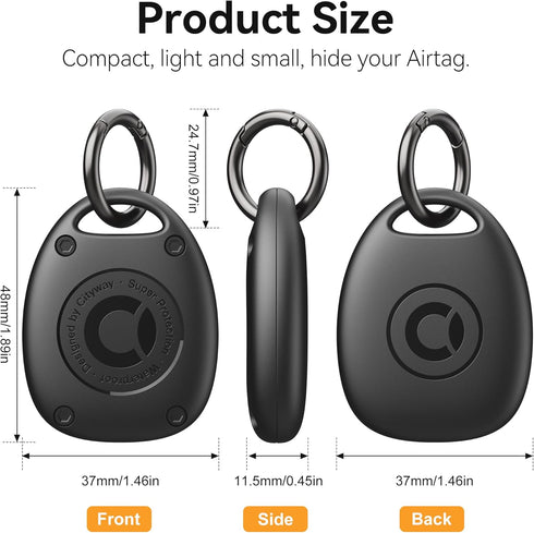 (4 Pack) AirTag Keychain Holder Case | IPX8 Waterproof, Ultra-Compact | Portable Air Tag Holder Cover for Dog Collar, Backpack, Keys, Luggage - Black
