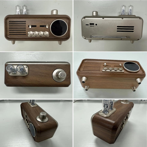 Bingxue Speaker,12/24H Retro Radios FM Portable Bluetooth Small Plug in Vintage Clock Radio with USB/AUX/TF Card