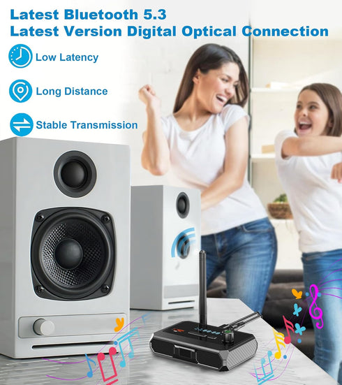 Bluetooth 5.3 Receiver for Home Stereo, Optical Low Latency & HD Music Audio Bluetooth to RCA Adapter for Stereo/Speakers/Wired Speakers/Home Music Streaming Stereo System, Support AUX/USB
