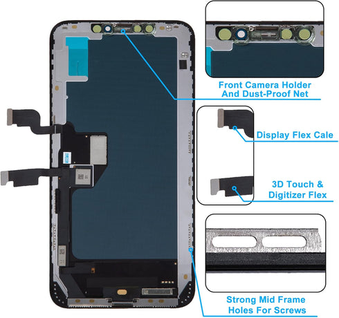 iPhone Xs Max Screen Replacement 6.5', 3D Touch Display Full Repair Kit with Tools Set, Tempered Glass