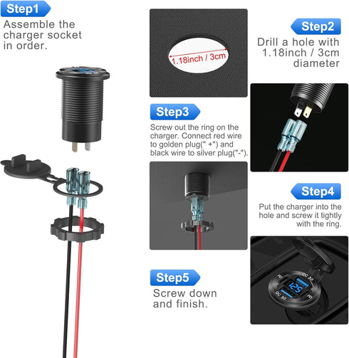 Upgraded 4 Port 12V USB Outlet Aluminum Charger, 78W Dual PD & QC Multiple USB Port for Car, Waterproof for Marine Boat