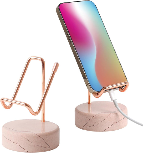 TransMarble Marble Phone Stand with Metal Holder, Charging Available While Using, Swipe Up