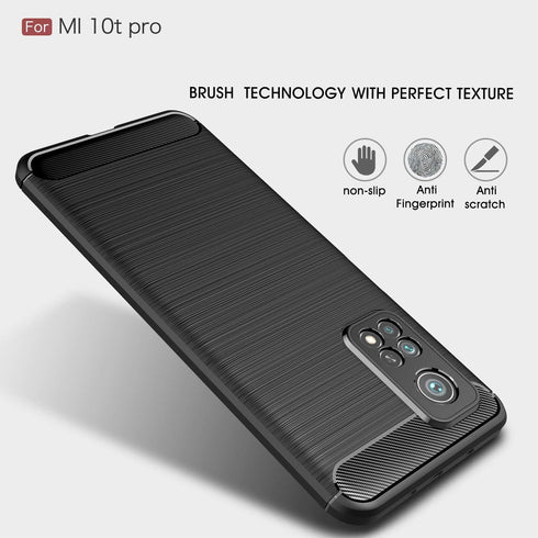 Case Compatible with Xiaomi Mi 10T/10T Pro, Carbon Fiber Texture Design Shock Absorption Case (Black)