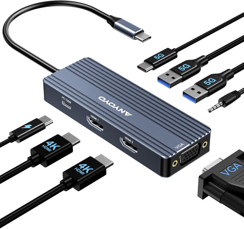 ANYOYO USB C Docking Station Dual HDMI Monitor Adapter 8-in-1 USB C HUB