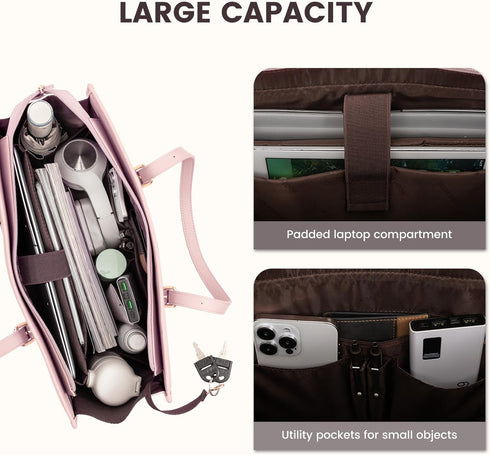 LOVEVOOK 15.6 Inch Laptop Bag for Women, Canvas Tote with Clutch Purse, Large Capacity Work Bag