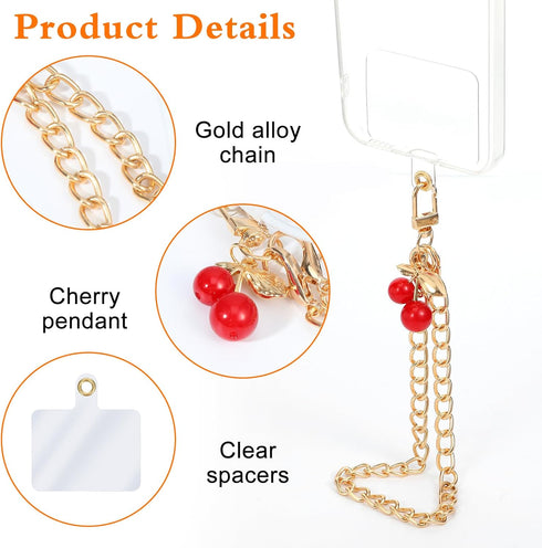 InnoHHustle 2 Phone Wrist Strap with Cherry Charms, Detachable Cute Cherry Cell Phone Lanyard with Tabs, Detachable