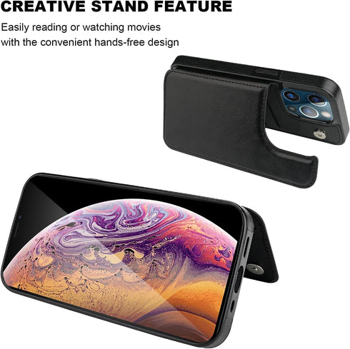 iPhone 13 Pro Wallet Case, Black PU Leather with Card Holder, Kickstand, Durable Shockproof Cover 6.1 Inch