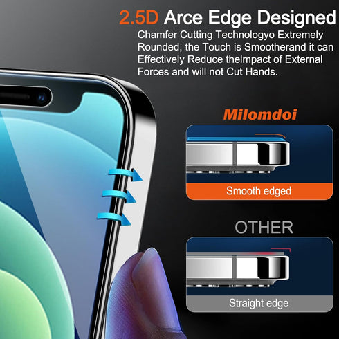 Milomdoi 3 Pack Screen Protector for Apple iPhone 12, Ultra 9H, Case Friendly, with Tempered Glass Camera Lens
