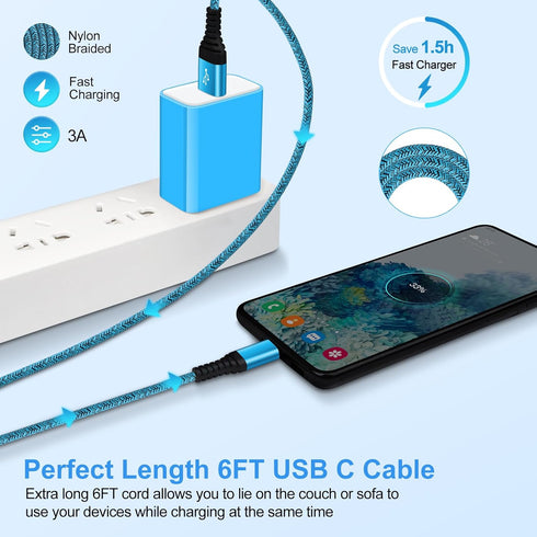 USB C Charger Cable Fast Charging 3 Pack 6ft for iPhone 15 Pro Max/15 Plus/15 Pro/15, 3.1A Braided Car Cord USB A to