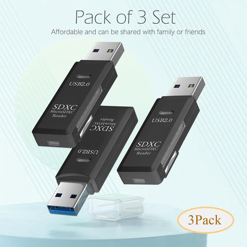 USB SD Card Reader for PC, 3 Packs Micro SD to USB Adapter, Wansurs Card Reader for Laptop