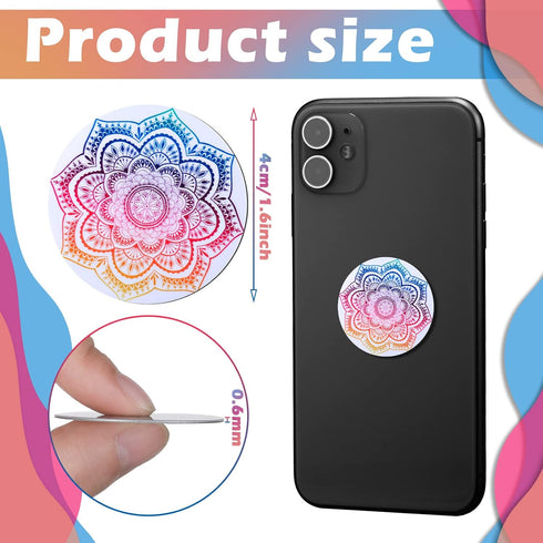 Weewooday 18 Pcs Magnetic Phone Plates Mandala Flower Round Mount Holder with Adhesive for Phone Magnet, Car Mounts