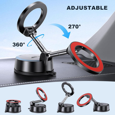 MOKPR 16 15 14 13 12 Car Phone Holder for Magsafe, Vacuum Magnetic Car Phone Mount Foldable Hands-Free Suction Cup