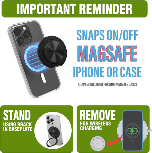 LUCKY BEAN Cell Phone Grip for Magnetic with Kickstand, Secure Hold for iPhone Magnetic Cases, Adjustable Foldable