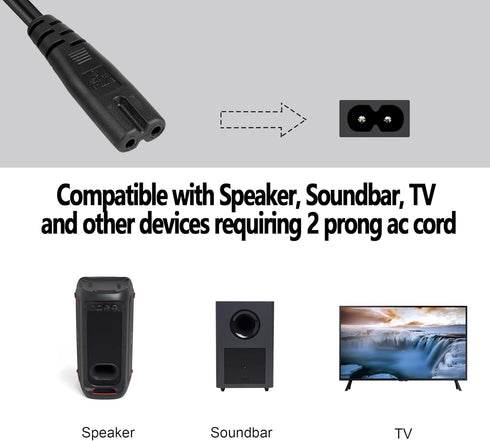 SGUUVAY 2 Prong 6 Ft Power Cord Compatible with JBL PartyBox Speaker, Onn Party Speaker