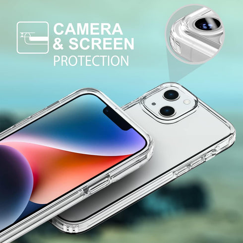 TENOC Clear Non-Yellowing Phone Case for iPhone 13 & 14, Protective Bumper Hard Back Cover for 6.1 Inch