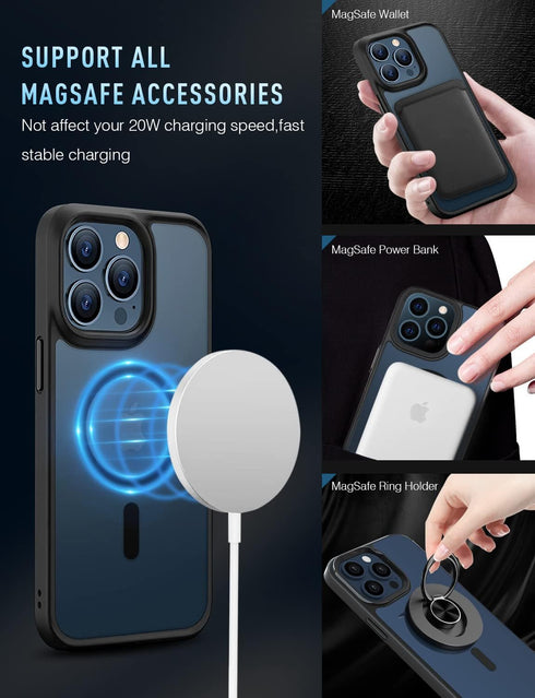 Mgnaooi iPhone 13 Pro Case, Black Translucent Matte Back with Aluminum Alloy Keys, MIL-Grade Shockproof