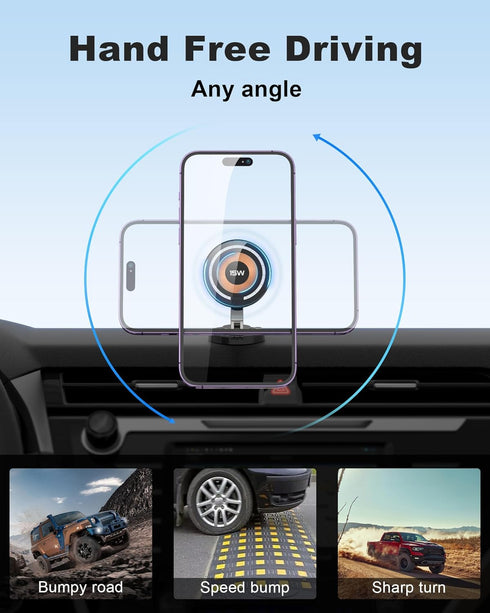 Magnetic Wireless Car Mount Charger, 15W Fast Charging Mag-Safe Car Mount, Fits iPhone 15 14 13 12 and All Smartphones