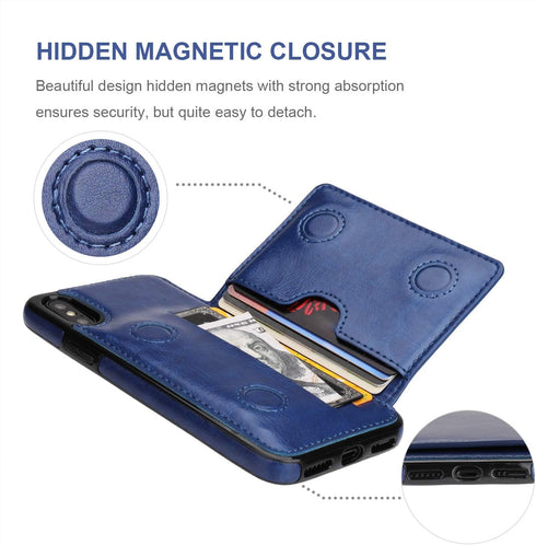 KIHUWEY Wallet Case for iPhone Xs/X, Premium Leather Kickstand Protective Cover (Blue)