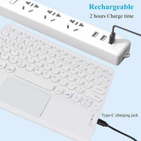 Wireless Bluetooth Keyboard - 10 inch Portable Rechargeable Keyboard with Touchpad for iOS/Android/Windows, White
