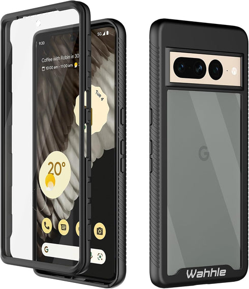 Google Pixel 7 Pro Case - Slim Fit Bumper, Full Body Shockproof, Built-in Screen Protector, Black/Clear for Men & Women.