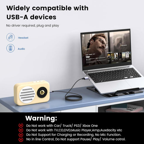 MOSWAG USB to 3.5mm Adapter, USB Male to 3.5mm Male AUX Stereo Audio Converter, Nylon Braided Cable