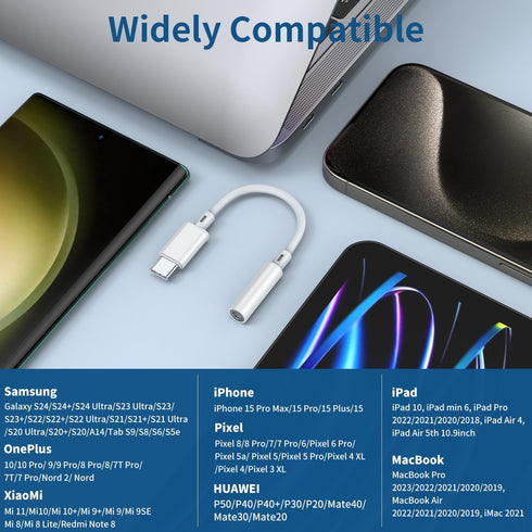 USB C to 3.5mm Headphone Jack Adapter, Type C Aux Audio Dongle for iPhone 15/15 Pro/15 Plus/15 Pro Max, Compatible with
