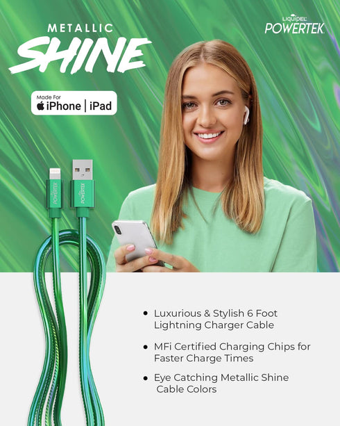 LIQUIPEL Powertek 6 ft iPhone Charger Cable, Fast Charging Lightning to USB Cord Adapter, MFI Certified (Green)