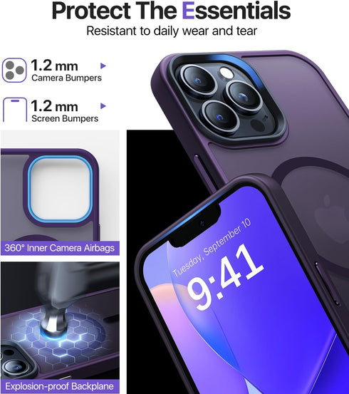Strong Magnetic iPhone 13 Pro Max Case, Deep Purple with Military Grade Drop Protection, Compatible with MagSafe