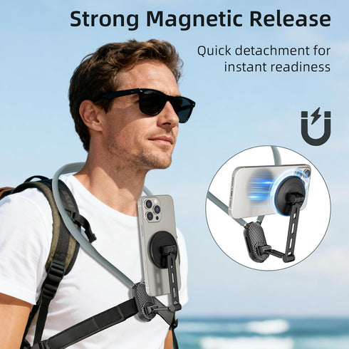 qirita Magnetic Neck Mount for Phones, Hands-Free POV Phone Holder for Vlogging, Sports, Travel, Compatible with iPhone
