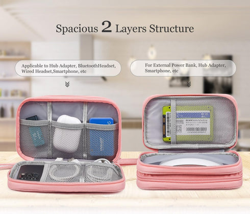 Electronic Organizer Travel Bag for Accessories, Case for Power Bank, Charging Cords, USB Cable, Light Pink