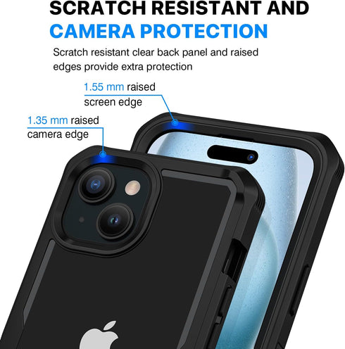 CENHUFO iPhone 15 Case, Built-in Anti Peep Tempered Glass Privacy Screen Protector, Shockproof Clear Cover - Black