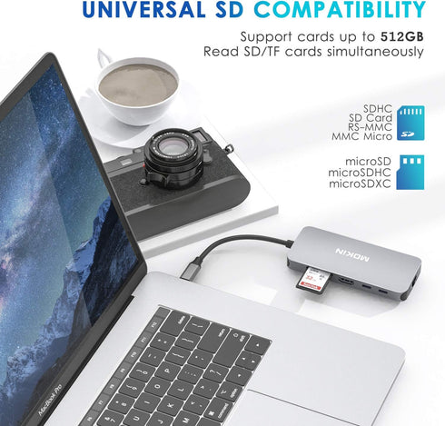 MOKiN 9 in 1 USB C Hub Adapter for MacBook Pro/Air, USB C to HDMI, RJ45 Ethernet, 100W PD Charging, USB C to SD/TF