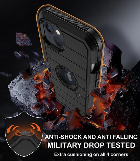 Shop iPhone 14 Plus Case (6.7") - Rugged Black Cover with Kickstand, Military Grade Shockproof Protection & Belt Clip