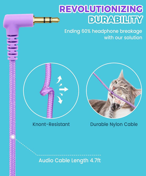 C3 Kids Headphones Wired, On-Ear for Boys Girls with 3.5mm Jack, Foldable, Adjustable, Purple