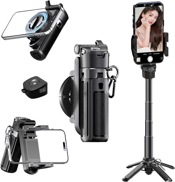 Docaharbour 2-in-1 Magnetic Phone Tripod Stand with Zoom, Portable Mini Extendable Selfie Stick