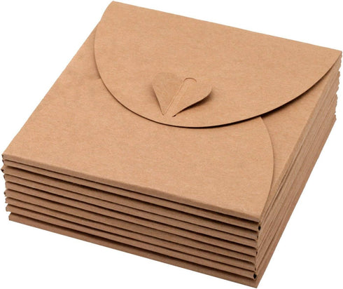 25Pcs Retro Brown Kraft Paper CD DVD Sleeves Envelopes for CD/DVD Packaging or Storage with Heart Button