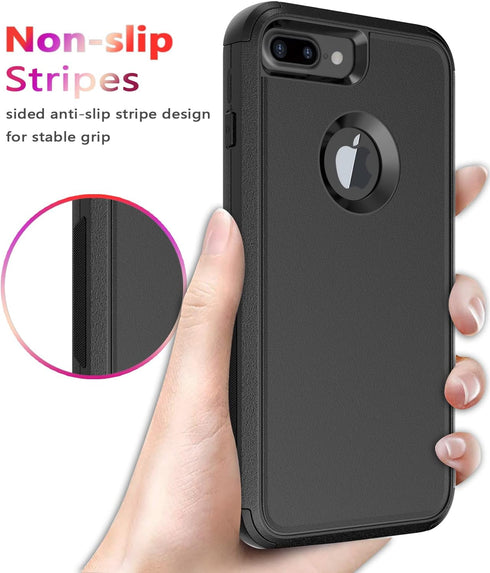 Diverbox Heavy Duty Shockproof Phone Cover for Apple iPhone 8 Plus & 7 Plus, Dust-Proof Protection - Black