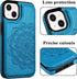 MMHUO iPhone 13 Case with Card Holder, Flower Magnetic Back Flip Wallet Case for Women, Protective Blue Phone Case