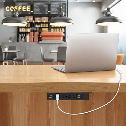 Under Desk Power Strip with PD 20W USB C, QBA 8-in-1 Desk Outlet Station, 4 AC Outlets, 6FT Cable (Black)