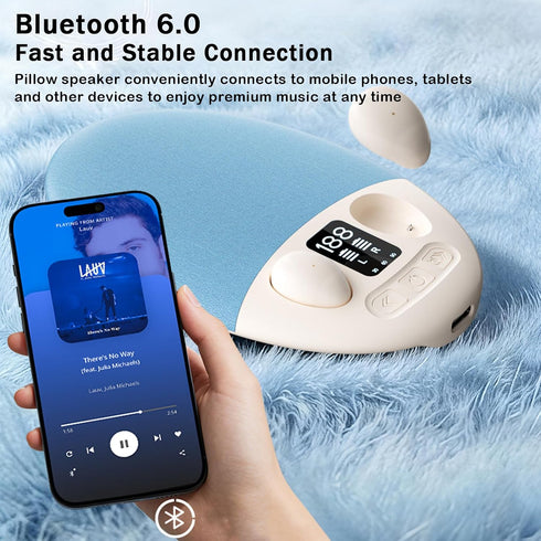 Generic Bluetooth Pillow Speaker with Wireless Earbuds for Sleeping, Mini Portable Under Pillow Speaker with White