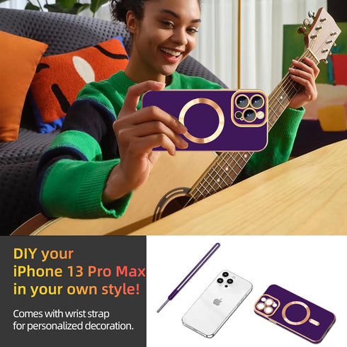 iPhone 13 Pro Max Case, Compatible with MagSafe, Magnetic Slim Thin Lanyard Wrist Strap, Shockproof Cover, Midnight