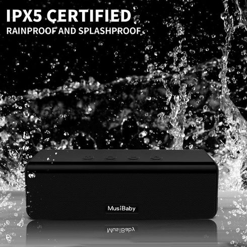 MusiBaby Bluetooth Speaker, Waterproof Portable Speaker with Booming Bass, Stereo, Dual Pairing, 24H Playtime, Wireless