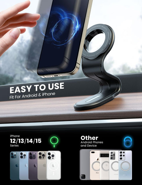 eSamcore Detachable MagSafe Car Mount, Bendable Aluminum Arm Magnetic Phone Holder with 20 Strong Magnets