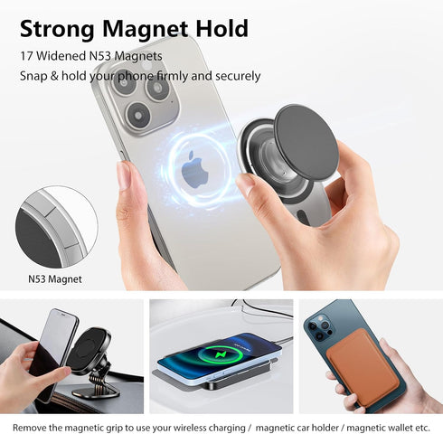 AUROX for MagSafe Phone Grip, Magnetic Expandable Mobile Phone Grip Stand Holder with Kickstand for iPhone 15/14/13/12